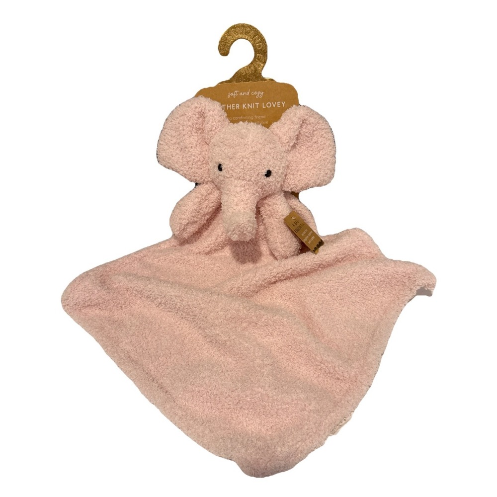 NWT Levi & Emmie Baby Elephant Pink Lovey Feather Knit Plush Security Blanket - Picture 2 of 6